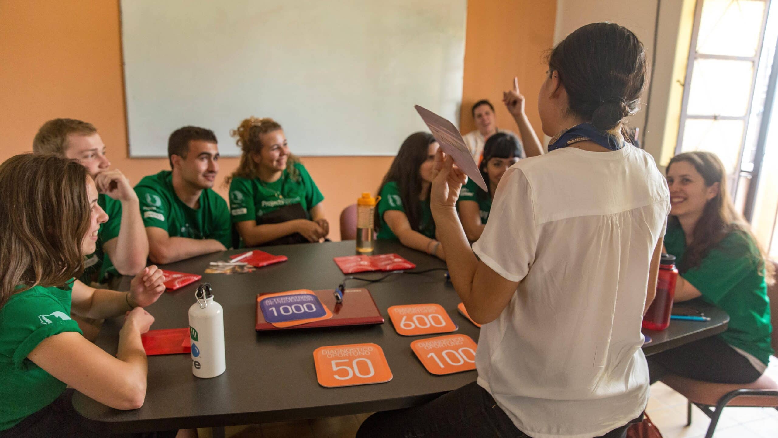 Students take part in a training activity at their Public Health placement for teenagers in Mexico.