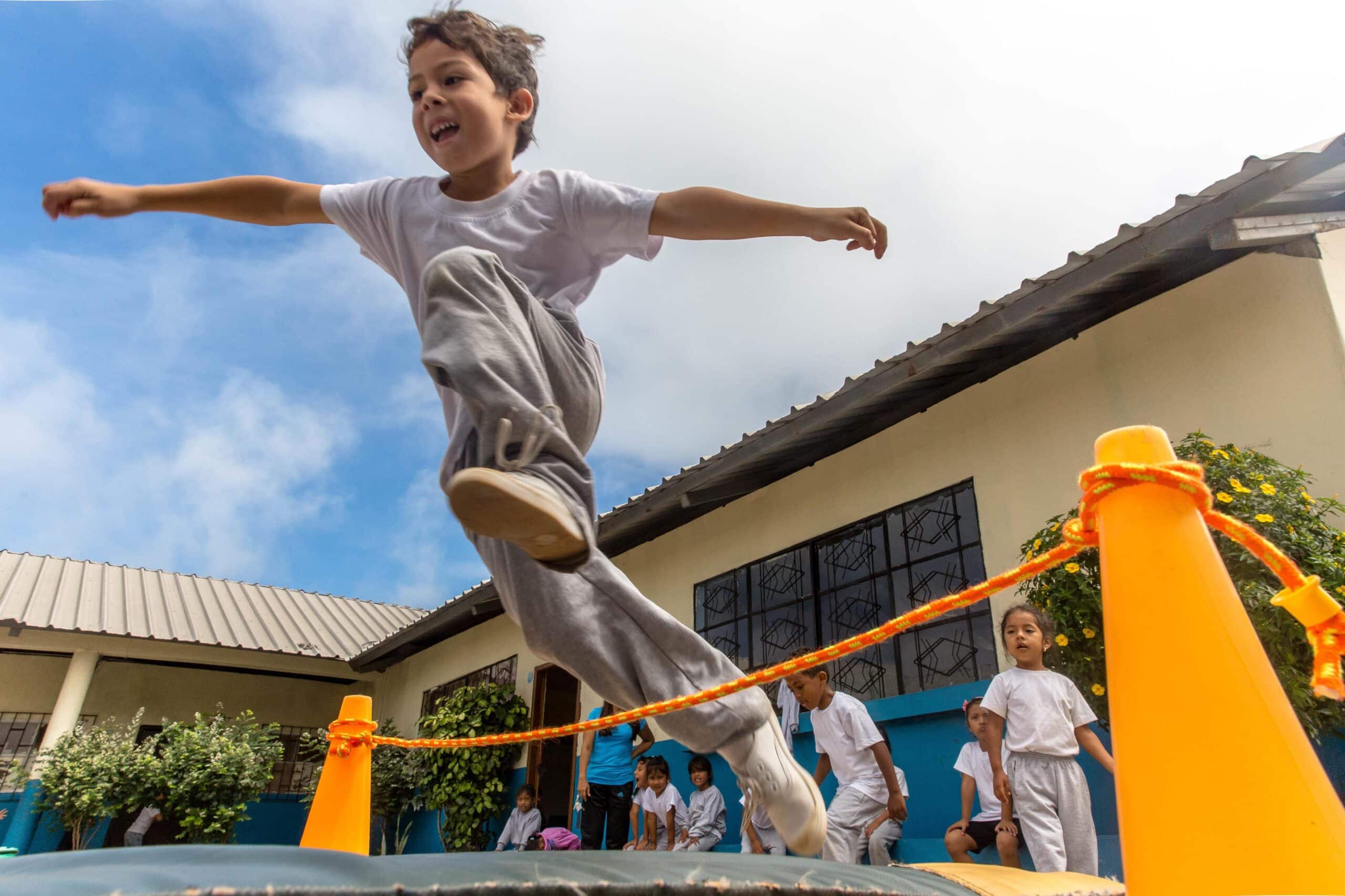 A child participates in a sports day during our volunteer sports coaching in Ecuador