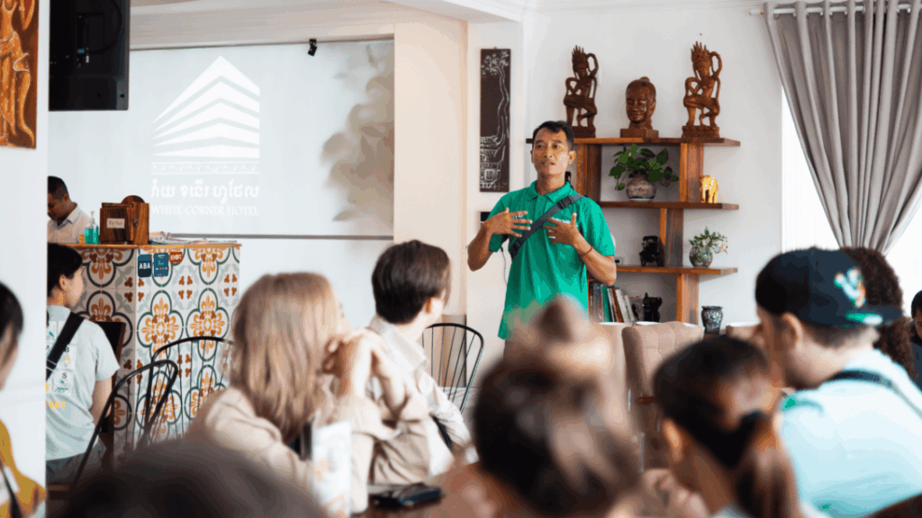 Projects Abroad staff giving an induction talk in Cambodia