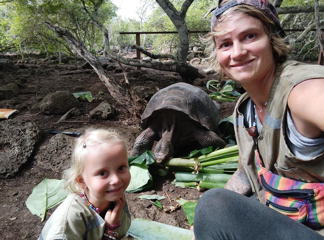 A mother and daughter, working on conservation work in Galapagos